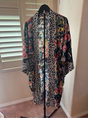 Johnny Was Black Floral & Leopard Kimono